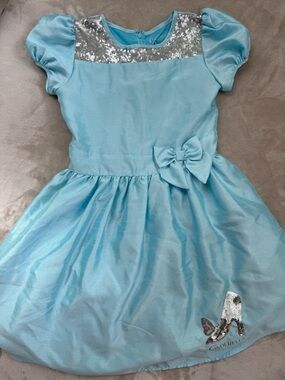 Disney Cinderella Dress Girls Large Blue Puffed Sleeves Knee Length